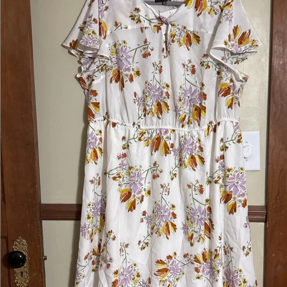 Elegant Floral Midi Dress - White with Yellow and Purple Ryan Wythe - Picture 1 of 9